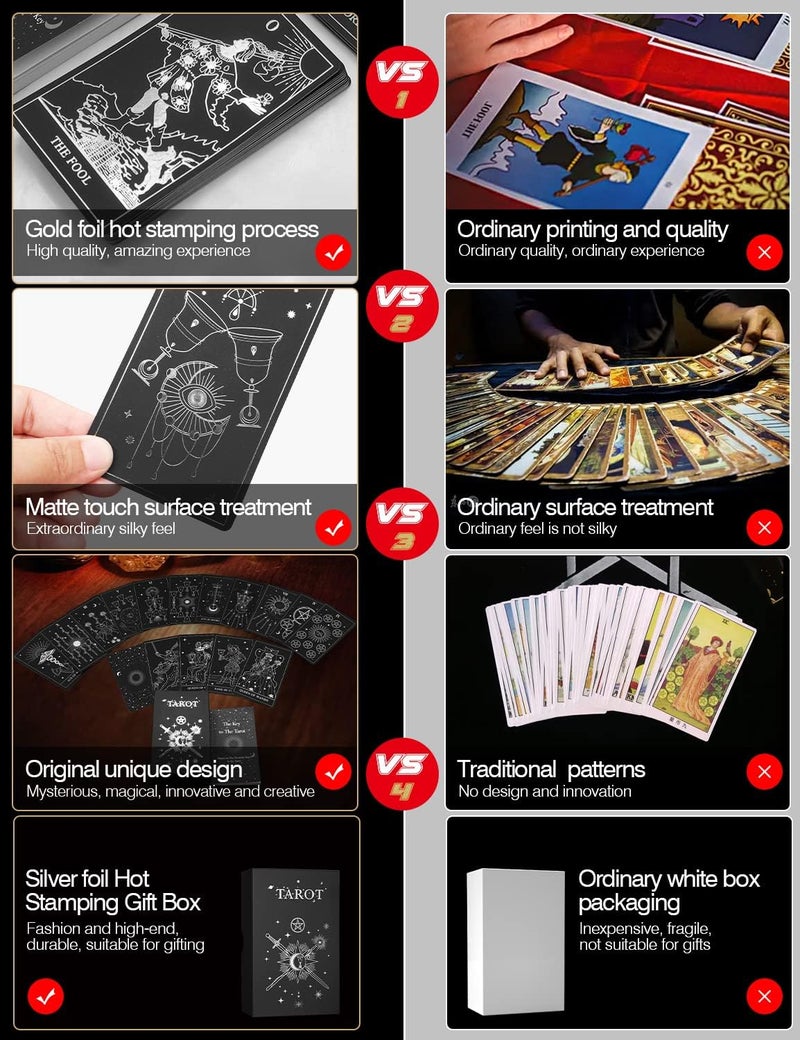 WJPC Silver Foil Tarot Cards with Guide Book Set&Gift Box for Beginner& Expert. Original Design Tarot Decks, Tarot Cards Decks - Image 3